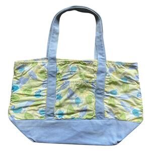 Lilly Pulitzer Tote Bag 19 X 12 X 6" Medium Canvas Blue Tropical Bird Graphic